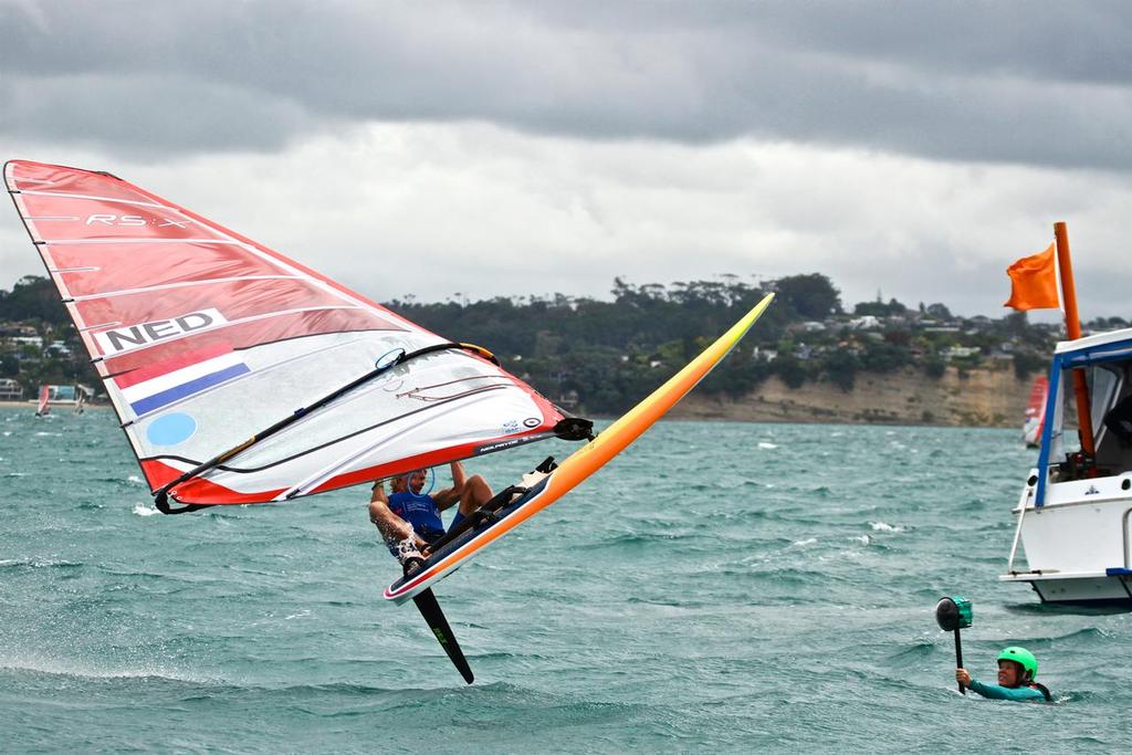 Mens RS:X Finish- Aon Youth Worlds 2016, Torbay, Auckland, New Zealand, Day 4, December 19, 2016 © Richard Gladwell www.photosport.co.nz